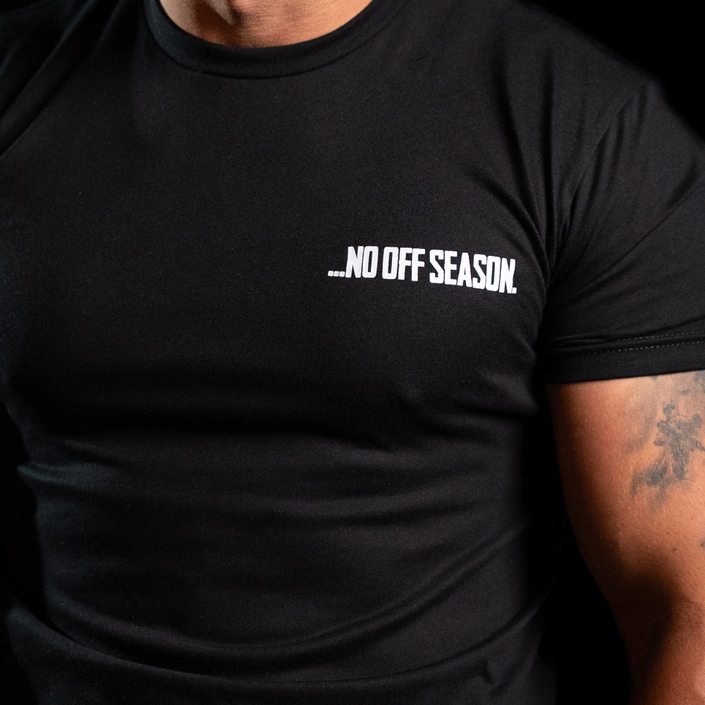 No Off Season chest print closeup